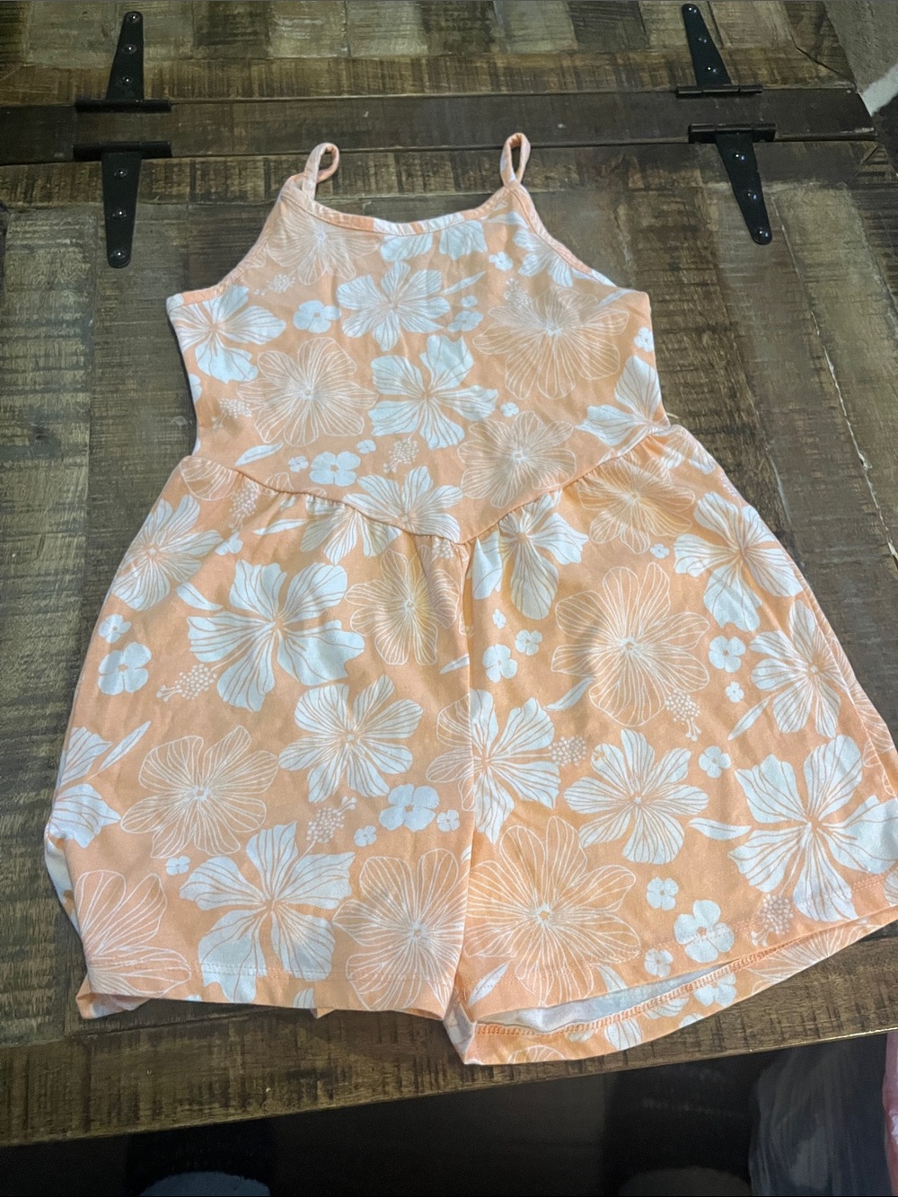 The Children's Place Peach and White Floral Girls' Romper